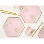 6 Bicchieri Rosa Foglie Oro