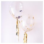 Kit 8 Palloncini Trasparenti con Coriandoli Oro Neri e Bianchi