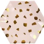 8 Piatti Rosa con Macchie Oro