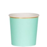 8 Bicchieri Piccoli Verde Menta con Bordo Oro