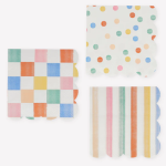 16 Tovaglioli Piccoli a Righe, Pois e Quadretti Arcobaleno