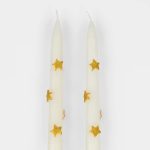 2 Candele Bianche e Stelle Oro