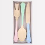 24 Posate in Legno Pastello
