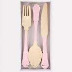 24 Posate in Legno Rosa