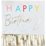 16 Tovaglioli Happy Birthday con Frange Oro