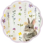 12 Piattini Coniglietto con Bordo Lilla e Fiori