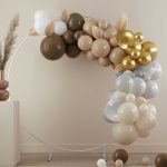 Kit Arco Palloncini Marrone, Crema, Bianco, Grigio e Oro con Foglie