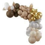 Kit Arco Palloncini Marrone, Crema, Bianco, Grigio e Oro con Foglie