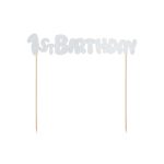 Cake Topper 1st Birthday Argento Glitter