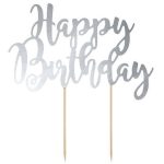 Cake Topper Happy Birthday Argento