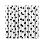 10 Cannucce Bianche con Pois Neri in Carta