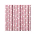 10 Cannucce Rosa con Pois Bianchi in Carta