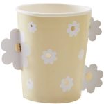 8 Bicchieri Gialli con Margherite Bianche