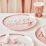 8 Piatti Rosa e Rose Gold "Happy Birthday"