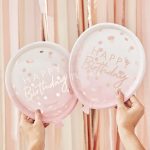 8 Piatti Palloncini Rose Gold "Happy Birthday"