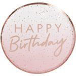 8 Piatti Rosa e Rose Gold "Happy Birthday"