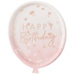 8 Piatti Palloncini Rose Gold "Happy Birthday"
