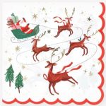 16 Tovaglioli Babbo Natale con Slitta e Renne