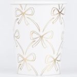 8 Bicchieri Bianchi con Fiocco Oro