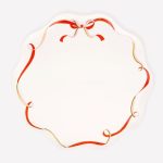 8 Piattini Bianchi con Fiocco Rosso e Rosa