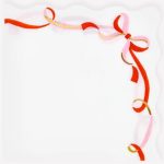 16 Tovaglioli Bianchi con Fiocco Rosso e Rosa