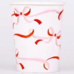 8 Bicchieri Bianchi con Fiocchi Rossi e Rosa